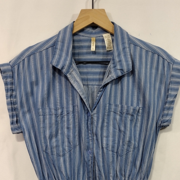 Japna Stripped Shirt Dress Women's S Blue Boho Retro 90s Y2K Casual Beach - Picture 2 of 10